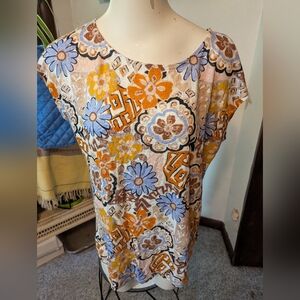 NWOT Nicole Miller 100% Linen Knit Cap Slv Top Pullover Top Sz S